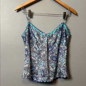 The Limited Silk Blue Paisley Women's Chemise w spaghetti scallop trim size M